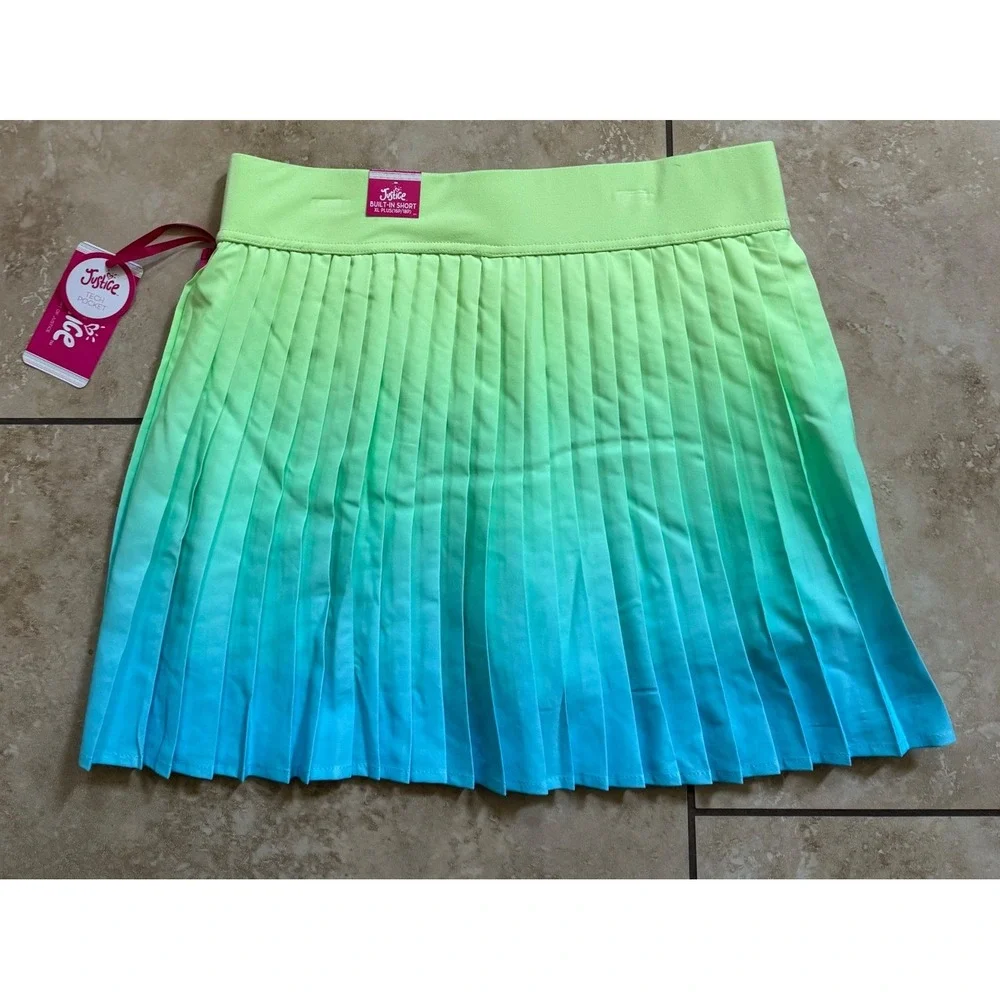 Justice Pleated‎ Skort Girls XL Plus 16P/18P Green Blue Ombre Active Sporty NEW